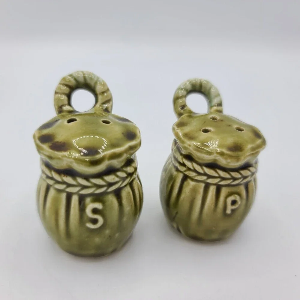 Vintage Ceramic Pack Donkey Salt Pepper Oil Green Japan Replacement Pieces